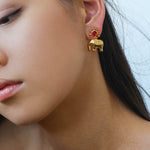 “Born to Shine” Garnet Elephant Earrings - Gold - floysun