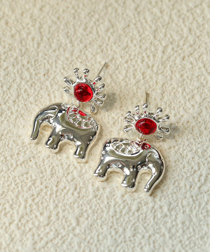 “Born to Shine” Garnet Elephant Earrings - Gold - floysun