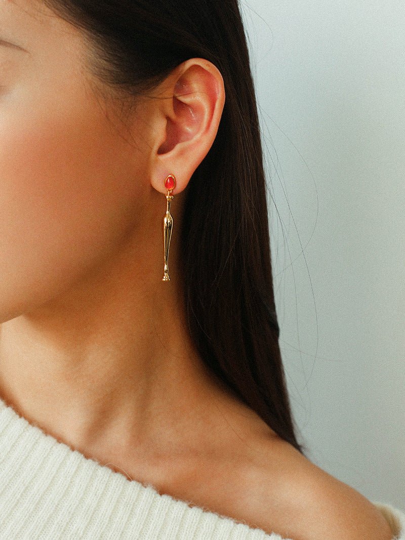 Bottle - Inspired Red Agate Drop Earrings - floysun