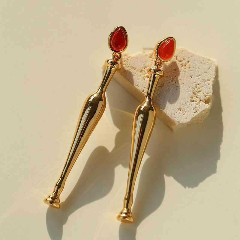 Bottle - Inspired Red Agate Drop Earrings - floysun