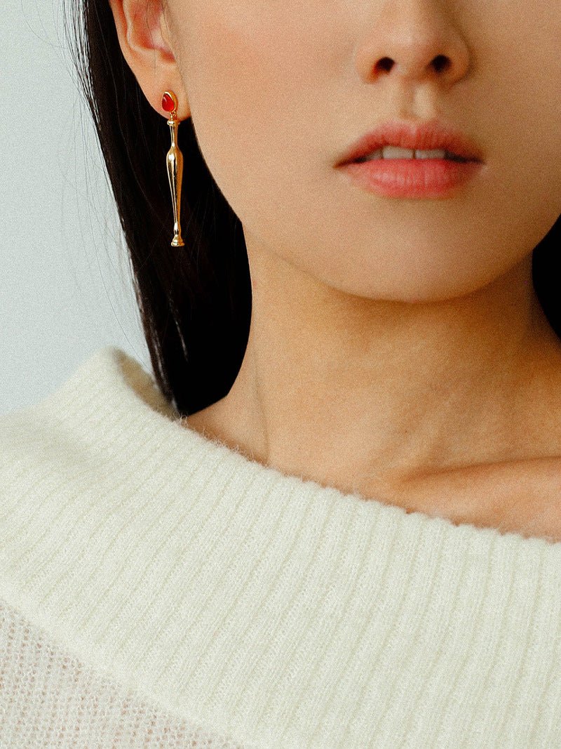 Bottle - Inspired Red Agate Drop Earrings - floysun