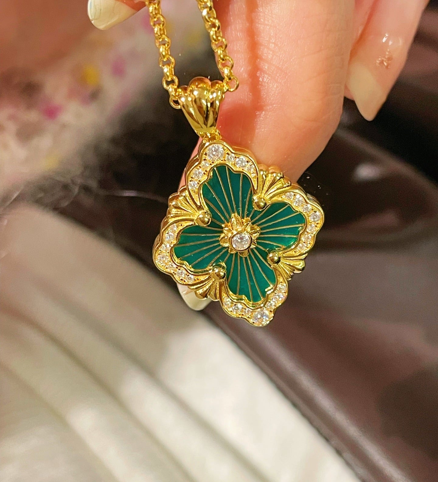Boucheron - Inspired Four - Leaf Clover Necklaces – Green Onyx - floysun