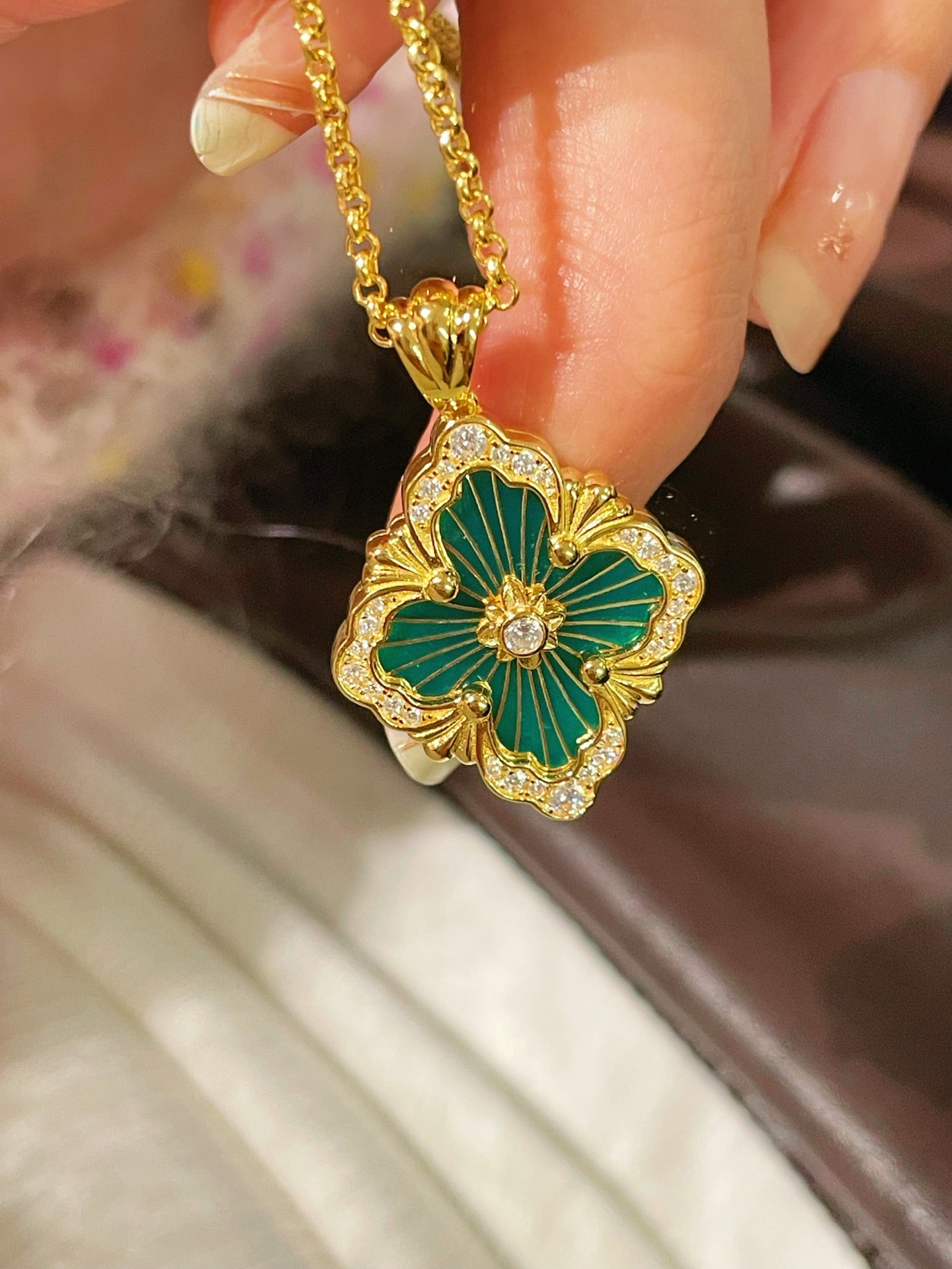 Boucheron - Inspired Four - Leaf Clover Necklaces – Green Onyx - floysun