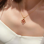 Boucheron - Inspired Four - Leaf Clover Necklaces – Red Carnelian / Black Onyx / Green Onyx / Blue Chalcedony - floysun
