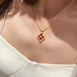 Boucheron - Inspired Four - Leaf Clover Necklaces – Red Carnelian / Black Onyx / Green Onyx / Blue Chalcedony - floysun