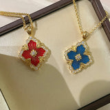 Boucheron - Inspired Four - Leaf Clover Necklaces – Red Carnelian / Black Onyx / Green Onyx / Blue Chalcedony - floysun