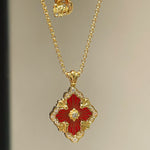 Boucheron - Inspired Four - Leaf Clover Necklaces – Red Carnelian / Black Onyx / Green Onyx / Blue Chalcedony - floysun