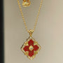 Boucheron - Inspired Four - Leaf Clover Necklaces – Red Carnelian / Black Onyx / Green Onyx / Blue Chalcedony - floysun