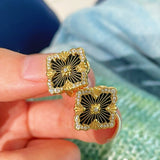 Boucheron - Inspired Four - Leaf Clover Stud Earrings – Black Onyx - floysun