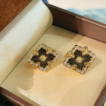 Boucheron - Inspired Four - Leaf Clover Stud Earrings – Black Onyx - floysun