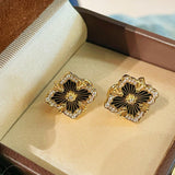 Boucheron - Inspired Four - Leaf Clover Stud Earrings – Black Onyx - floysun