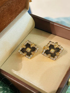 Boucheron - Inspired Four - Leaf Clover Stud Earrings – Black Onyx - floysun