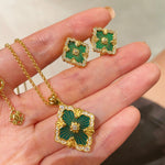 Boucheron - Inspired Four - Leaf Clover Stud Earrings – Green Onyx - floysun
