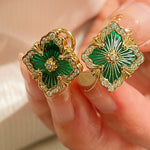 Boucheron - Inspired Four - Leaf Clover Stud Earrings – Green Onyx - floysun