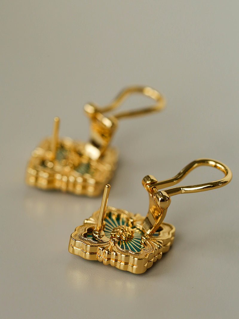 Boucheron - Inspired Four - Leaf Clover Stud Earrings – Green Onyx - floysun