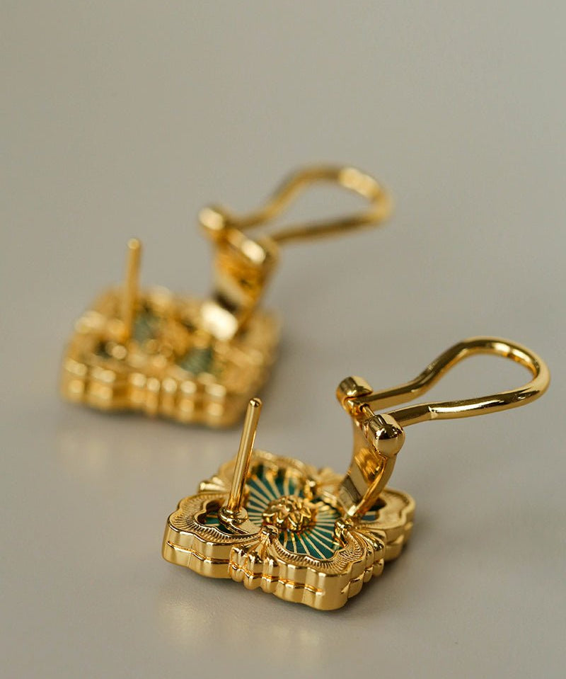 Boucheron - Inspired Four - Leaf Clover Stud Earrings – Green Onyx - floysun