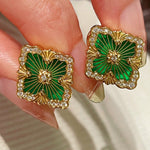 Boucheron - Inspired Four - Leaf Clover Stud Earrings – Green Onyx - floysun