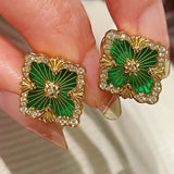 Boucheron - Inspired Four - Leaf Clover Stud Earrings – Green Onyx - floysun