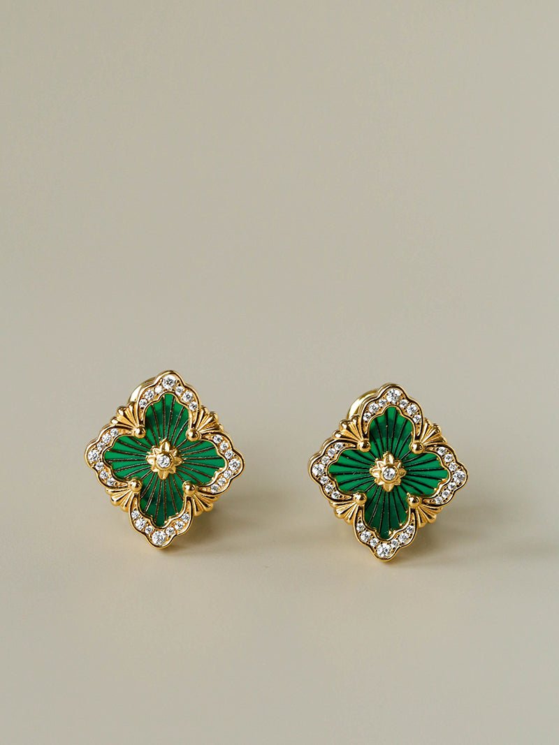 Boucheron - Inspired Four - Leaf Clover Stud Earrings – Green Onyx - floysun
