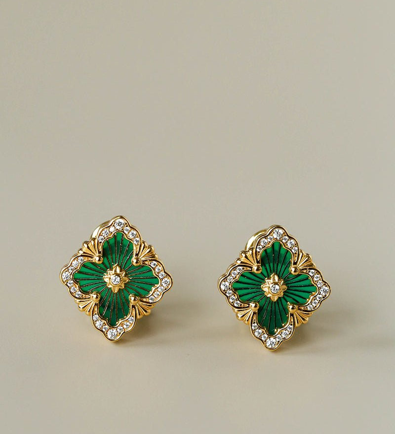 Boucheron - Inspired Four - Leaf Clover Stud Earrings – Green Onyx - floysun