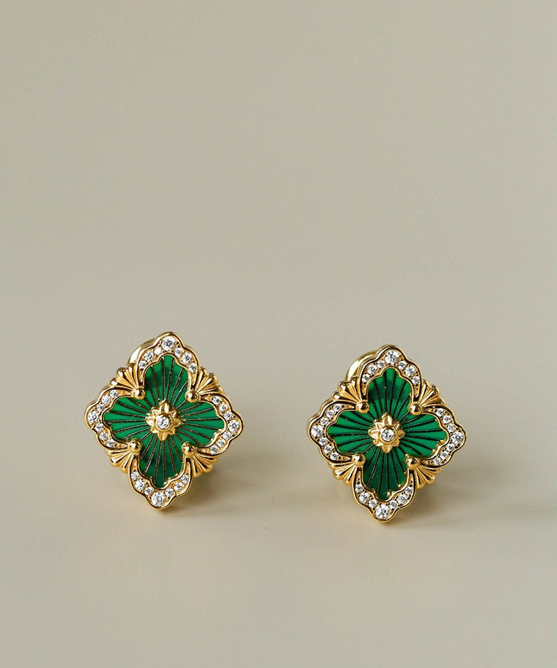 Boucheron - Inspired Four - Leaf Clover Stud Earrings – Green Onyx - floysun