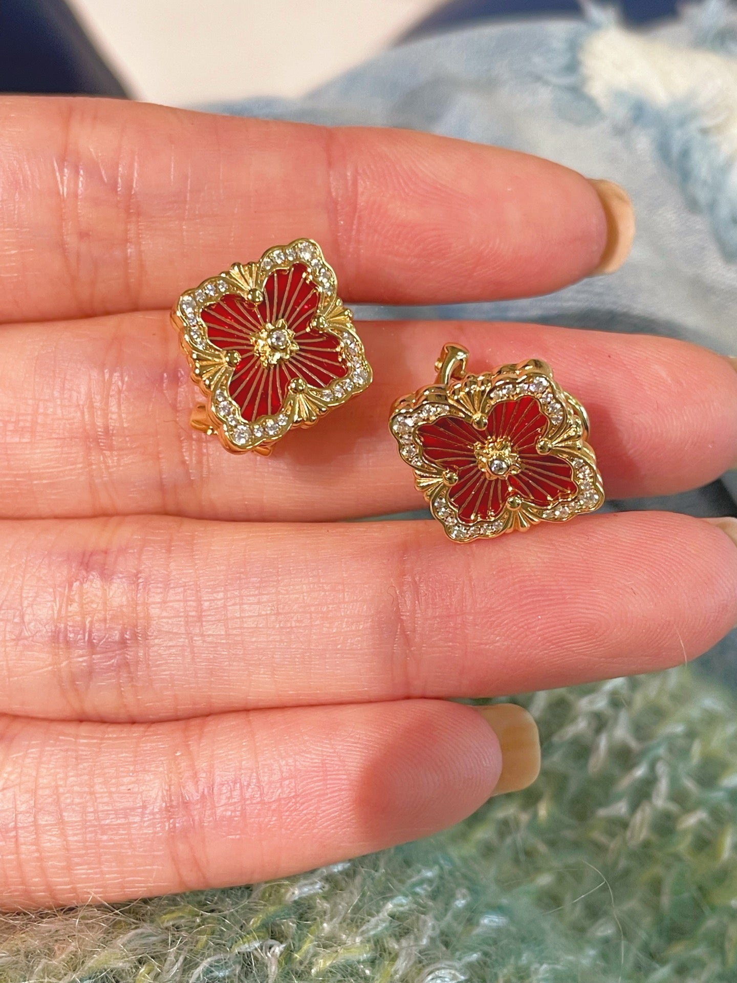 Boucheron - Inspired Four - Leaf Clover Stud Earrings – Red Carnelian - floysun
