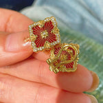 Boucheron - Inspired Four - Leaf Clover Stud Earrings – Red Carnelian - floysun