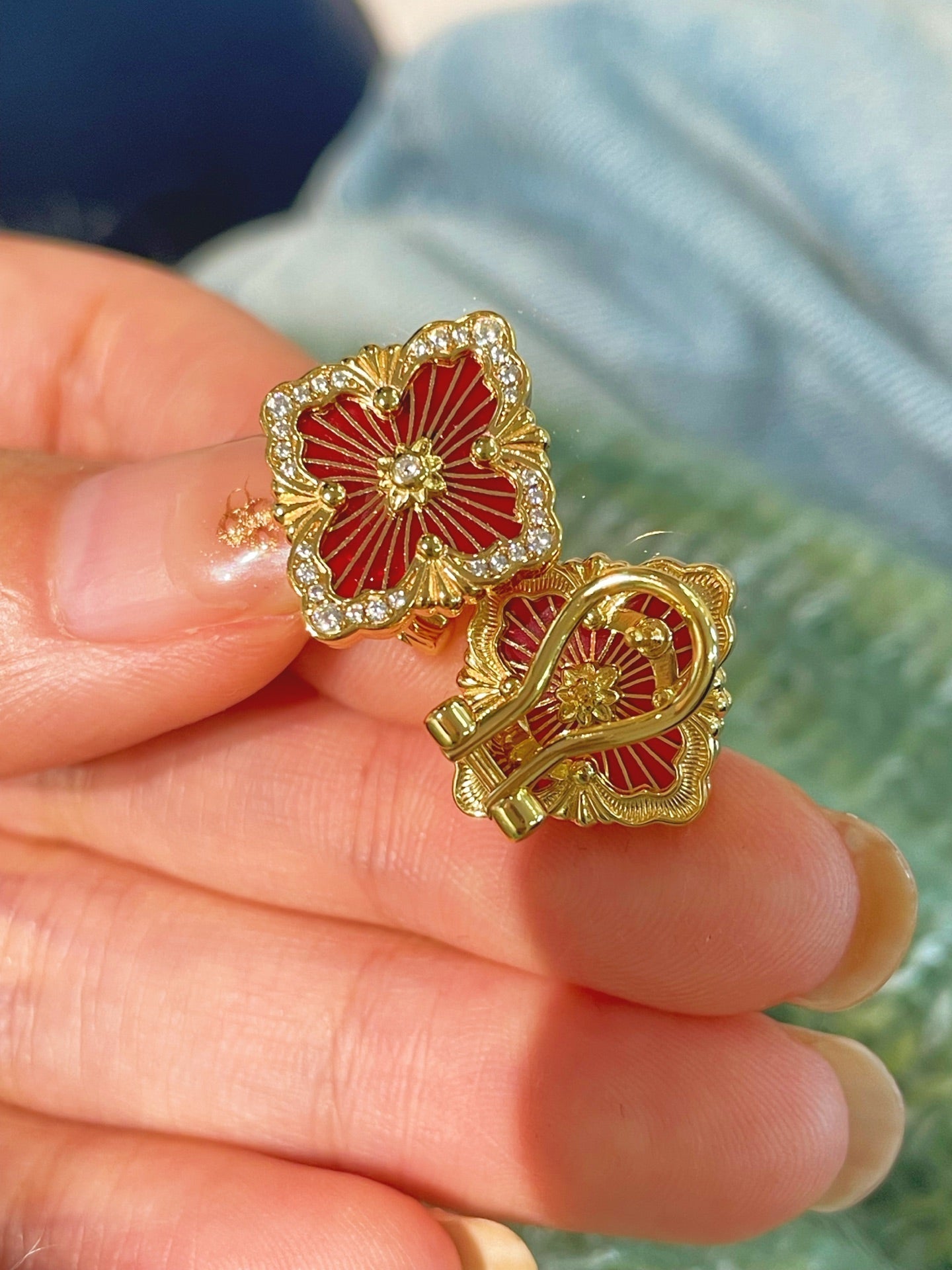 Boucheron - Inspired Four - Leaf Clover Stud Earrings – Red Carnelian - floysun