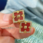 Boucheron - Inspired Four - Leaf Clover Stud Earrings – Red Carnelian - floysun