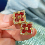 Boucheron - Inspired Four - Leaf Clover Stud Earrings – Red Carnelian - floysun