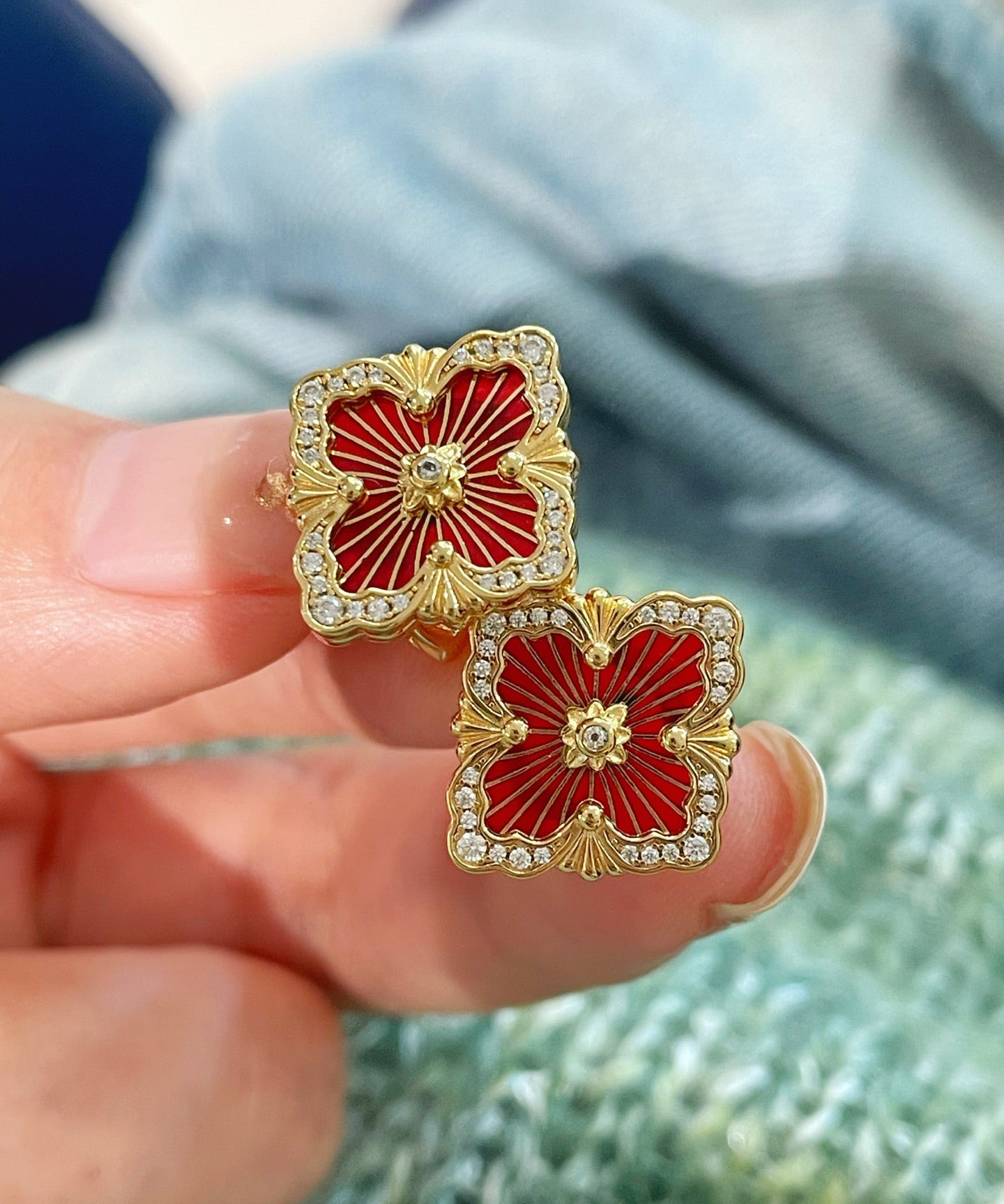 Boucheron - Inspired Four - Leaf Clover Stud Earrings – Red Carnelian - floysun