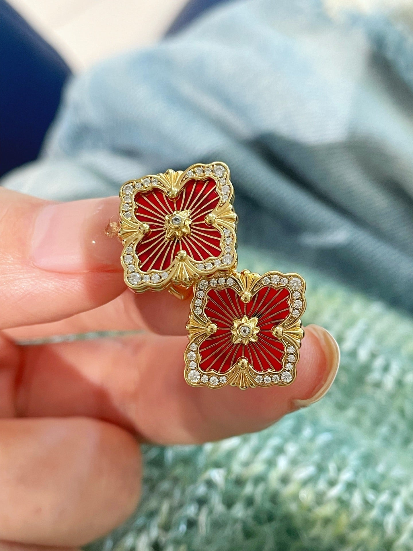 Boucheron - Inspired Four - Leaf Clover Stud Earrings – Red Carnelian - floysun