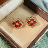 Boucheron - Inspired Four - Leaf Clover Stud Earrings – Red Carnelian - floysun