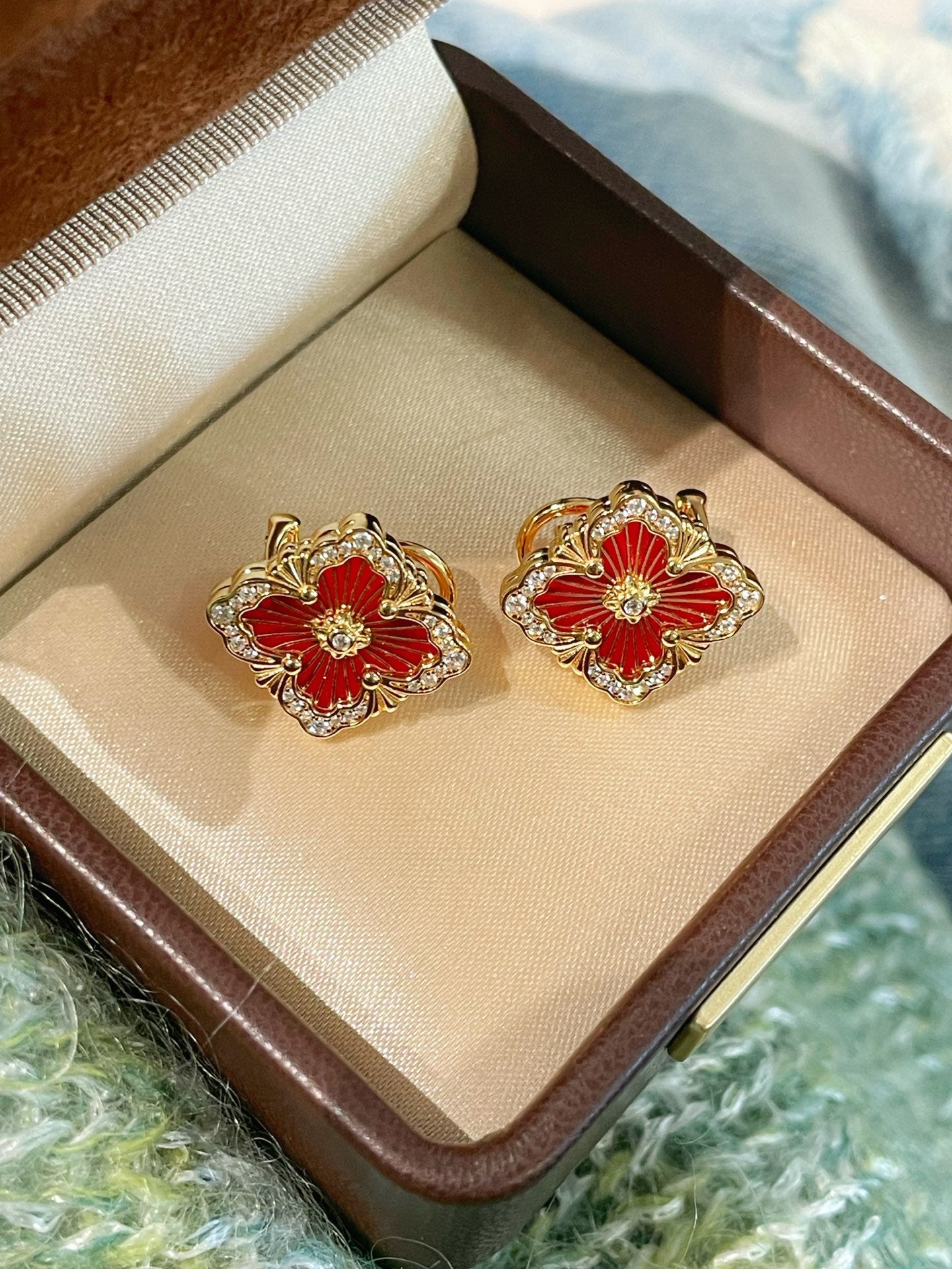 Boucheron - Inspired Four - Leaf Clover Stud Earrings – Red Carnelian - floysun