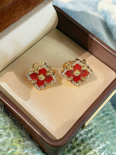 Boucheron - Inspired Four - Leaf Clover Stud Earrings – Red Carnelian - floysun