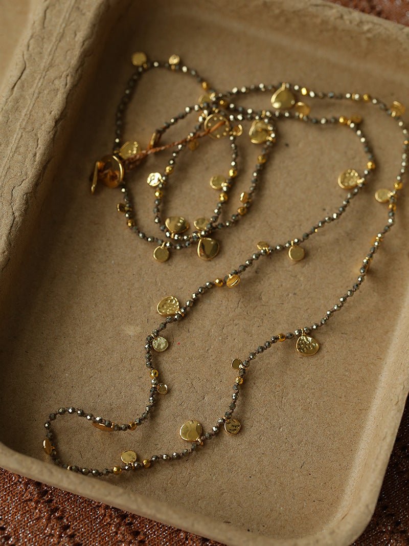 Boundless Spirit Woven Natural Stone Long Necklace - Pyrite - floysun