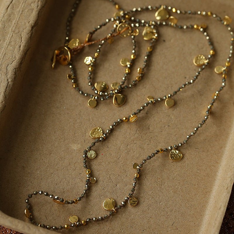 Boundless Spirit Woven Natural Stone Long Necklace - Pyrite - floysun