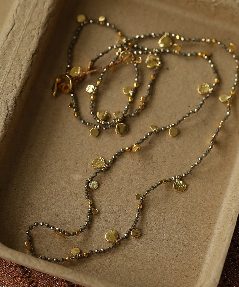 Boundless Spirit Woven Natural Stone Long Necklace - Pyrite - floysun