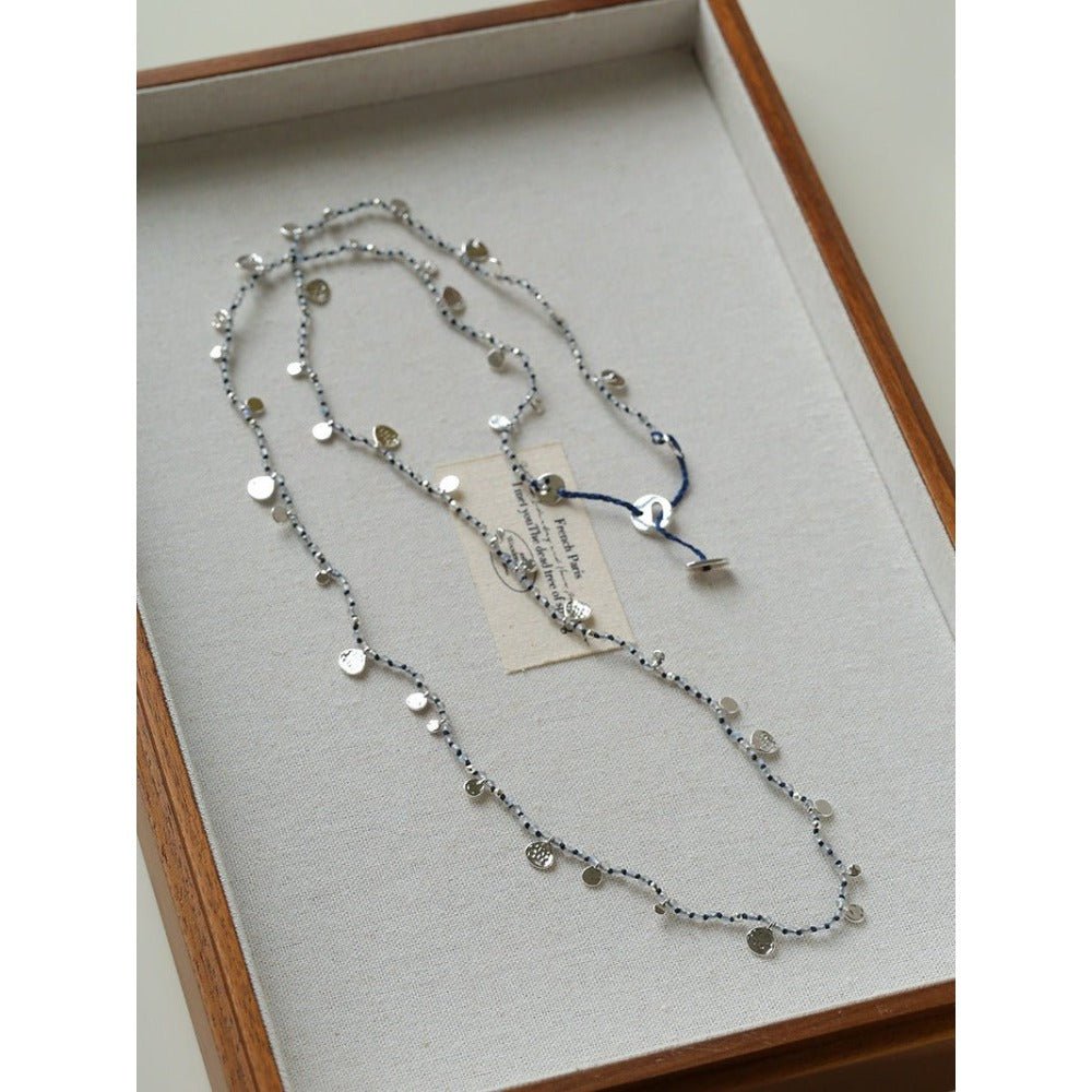 Boundless Spirit Woven Natural Stone Long Necklace – Silver Accents with Faceted Hematite Beads - floysun