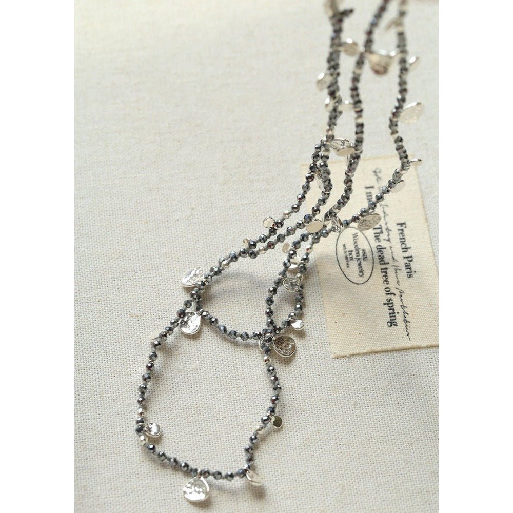 Boundless Spirit Woven Natural Stone Long Necklace – Silver Accents with Faceted Hematite Beads - floysun