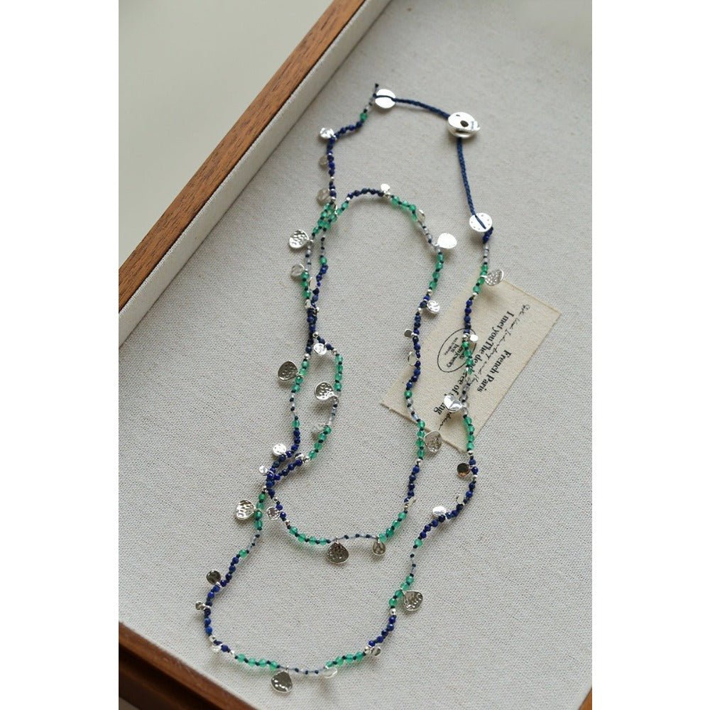 Boundless Spirit Woven Natural Stone Long Necklace – Silver Accents with Faceted Hematite Beads - floysun
