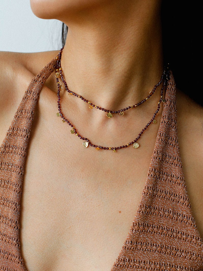 Boundless Spirit Woven Natural Stone Necklace - Garnet - floysun