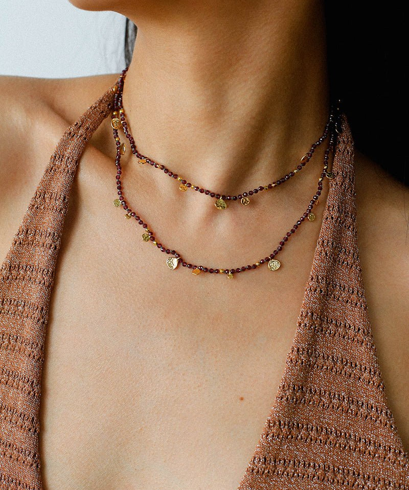 Boundless Spirit Woven Natural Stone Necklace - Garnet - floysun