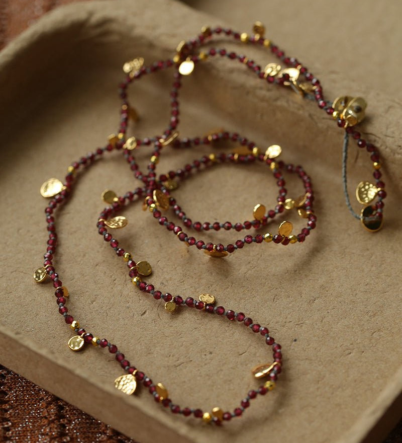 Boundless Spirit Woven Natural Stone Necklace - Garnet - floysun