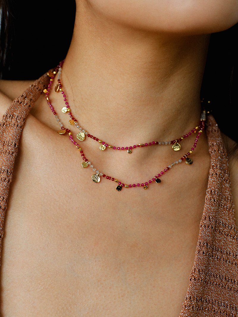 Boundless Spirit Woven Natural Stone Necklace - Red Corundum & Red Spinel - floysun