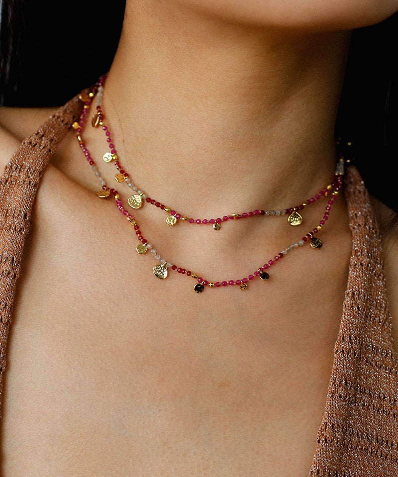 Boundless Spirit Woven Natural Stone Necklace - Red Corundum & Red Spinel - floysun