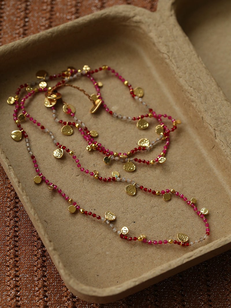 Boundless Spirit Woven Natural Stone Necklace - Red Corundum & Red Spinel - floysun