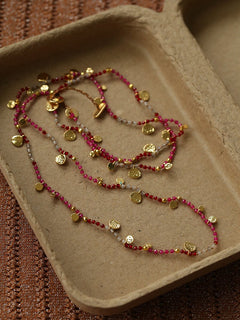 Boundless Spirit Woven Natural Stone Necklace - Red Corundum & Red Spinel - floysun