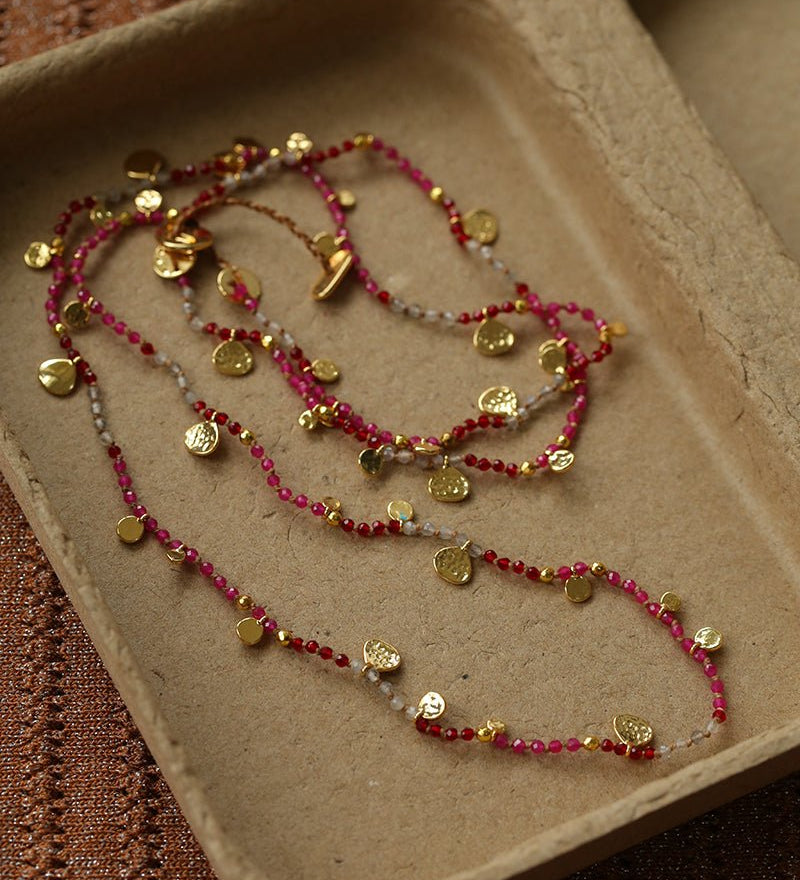 Boundless Spirit Woven Natural Stone Necklace - Red Corundum & Red Spinel - floysun