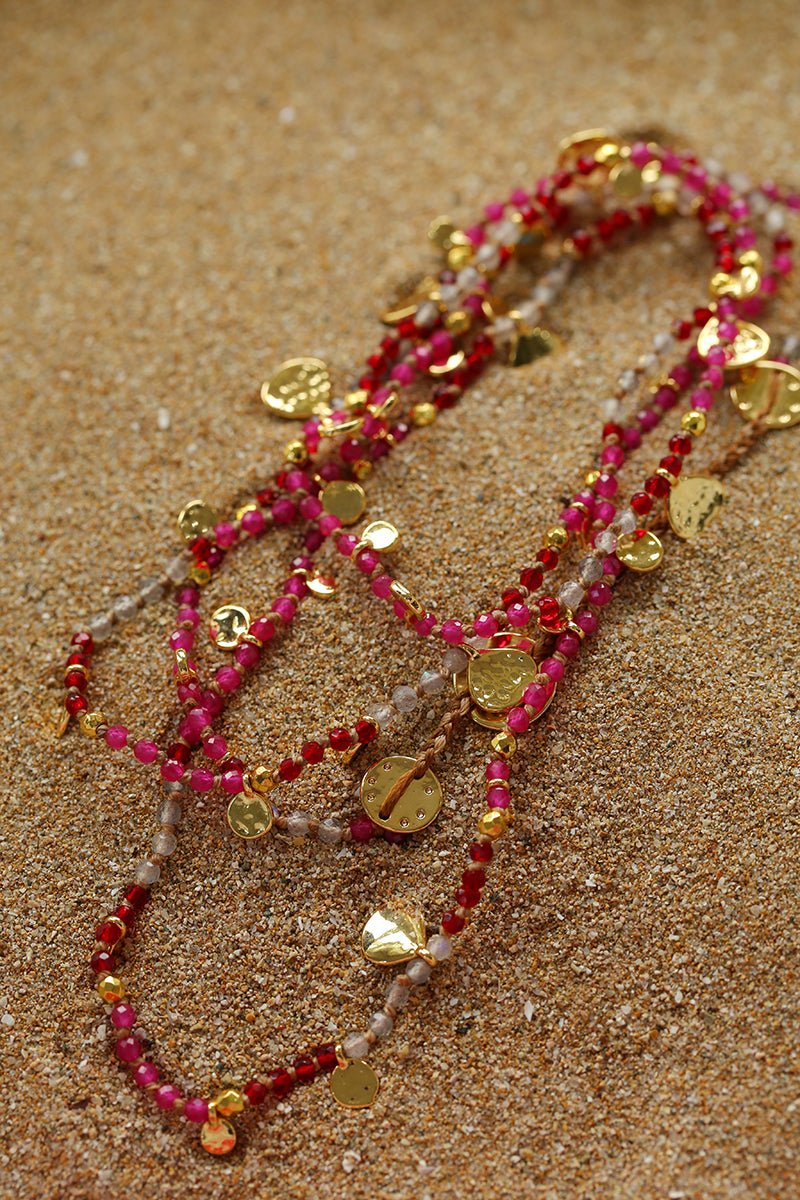 Boundless Spirit Woven Natural Stone Necklace - Red Corundum & Red Spinel - floysun